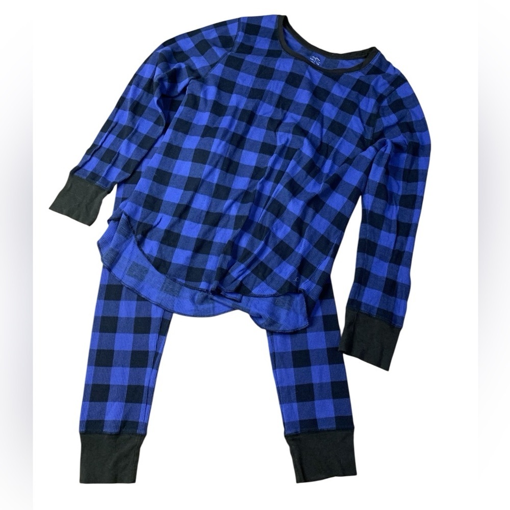 Old Navy Blue Buffalo Plaid Thermal Pajama Set - XXL Top / M Bottoms